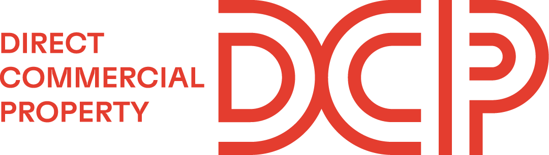 Logo with the words 'Direct Commercial Property' and stylized initials 'DCP' in red.