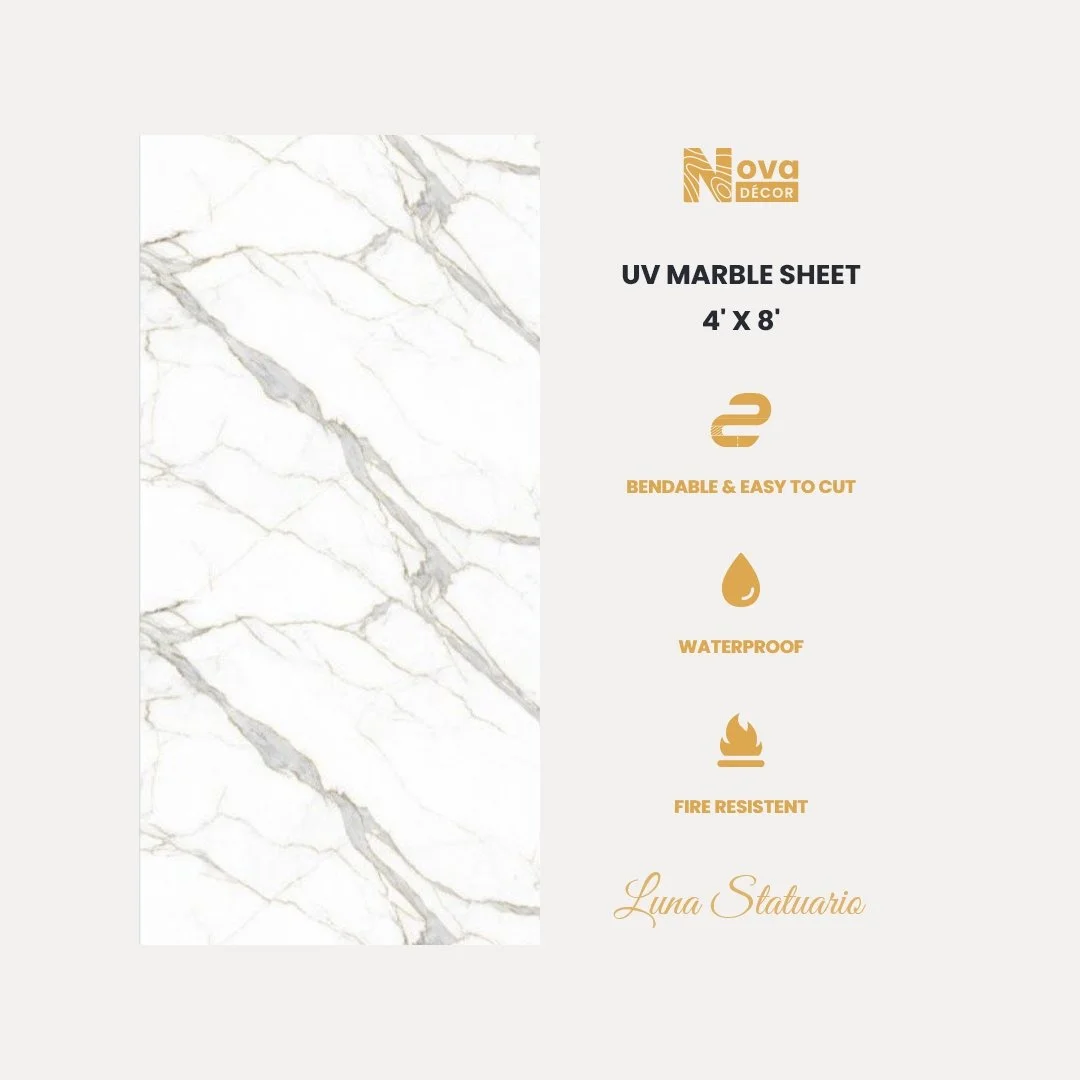 UV Marble Sheets, Luna Statuario, 4 x 9 Feet