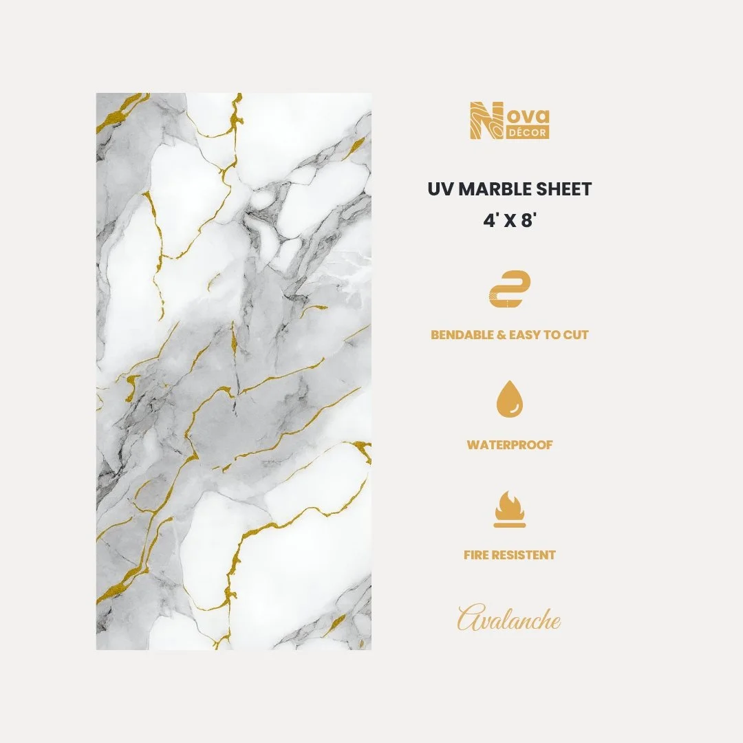 UV Marble Sheets, Avalanche, 4 x 9 Feet
