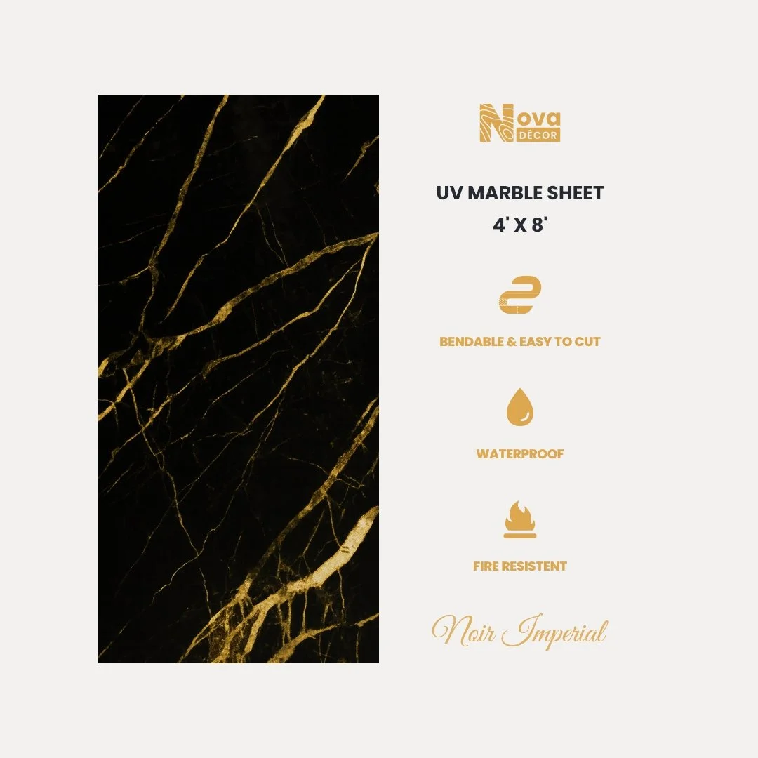 UV Marble Sheets, Noir Imperial, 4 x 9 Feet