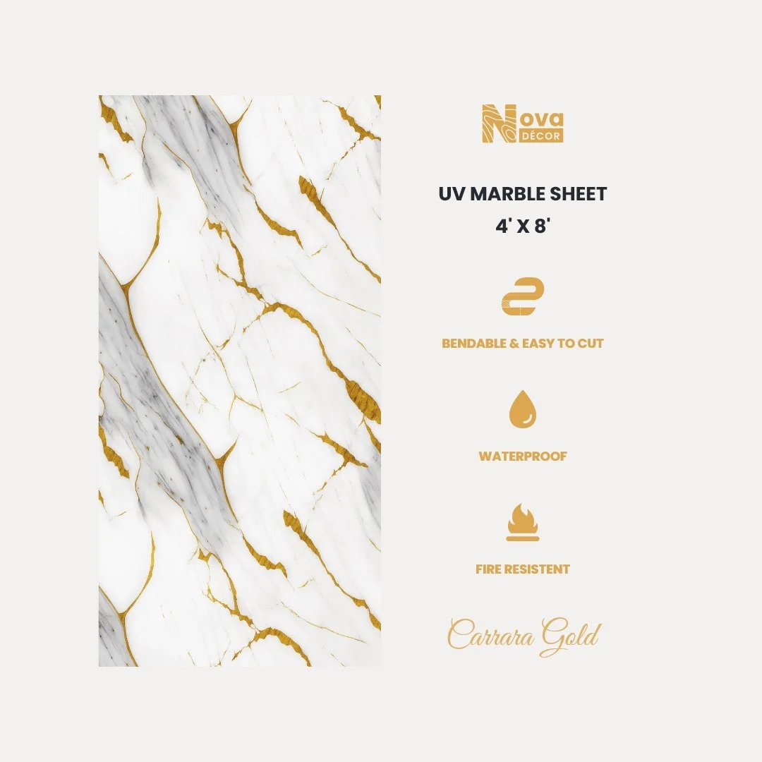 UV Marble Sheets, Carrara Gold, 4 x 9 Feet
