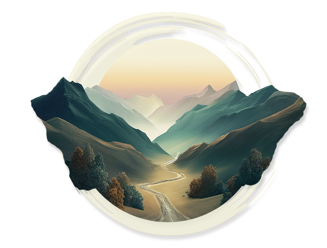 Illustrated image of a trail leading into the mountains