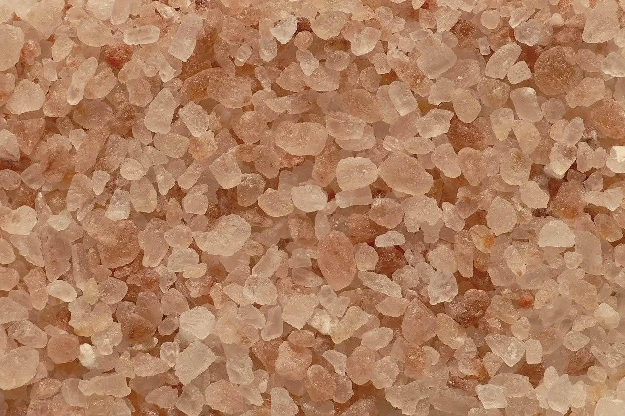 Close-up of pink Himalayan salt crystals.