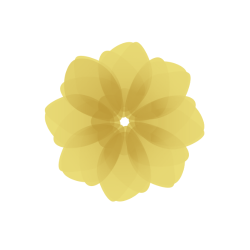 A symmetrical, abstract yellow flower with six petals on a black background.