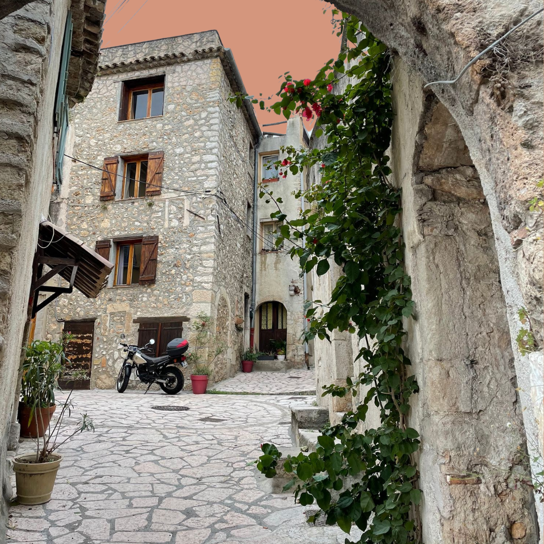 cobblestone street village in france