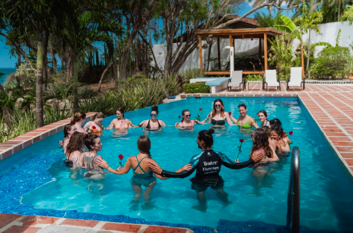 women in water therapy workshop at costa rica yoga retreat