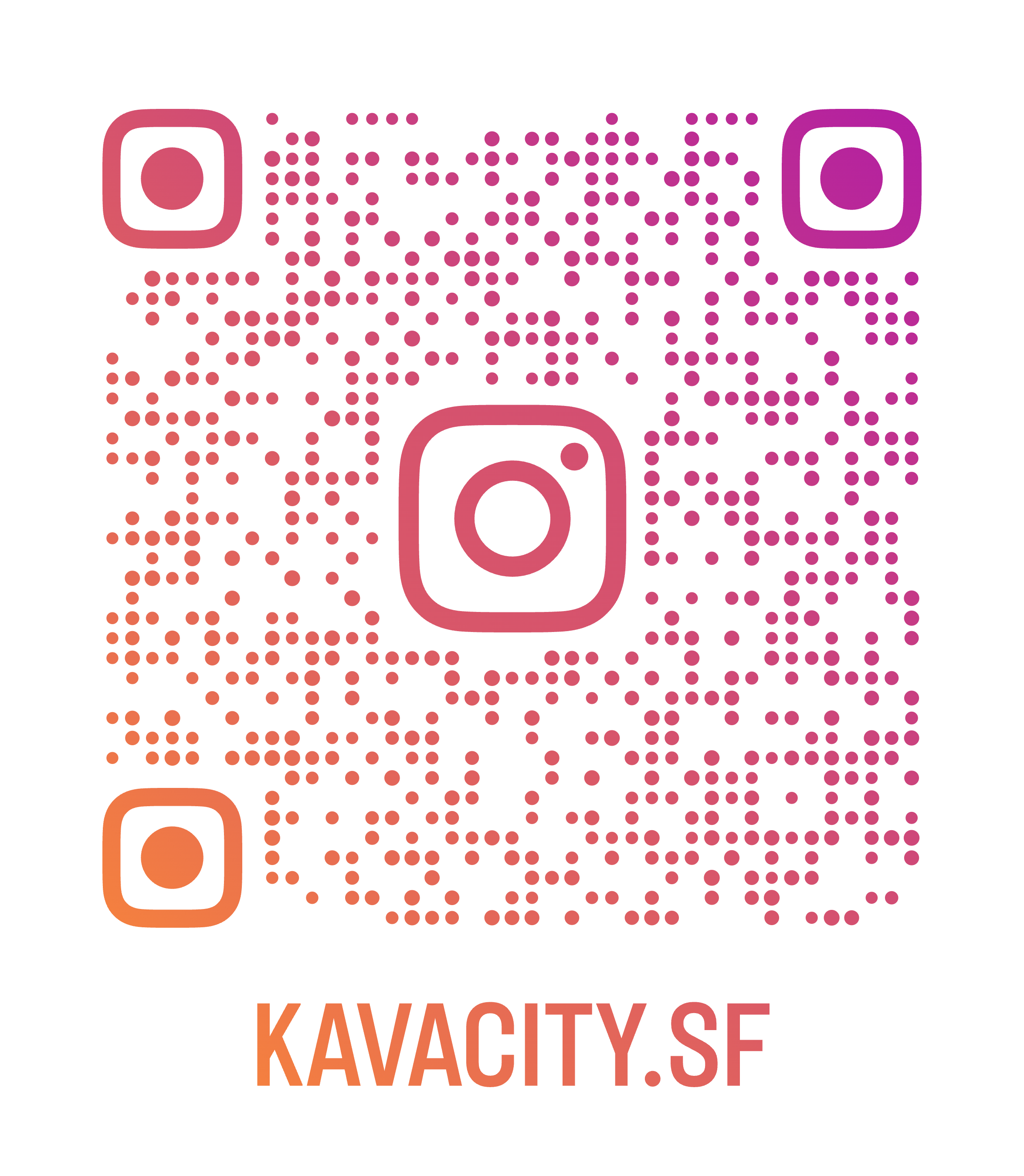 QR code with Instagram logos and the text "KAVACITY.SE" in orange beneath it, indicating a link to a website.