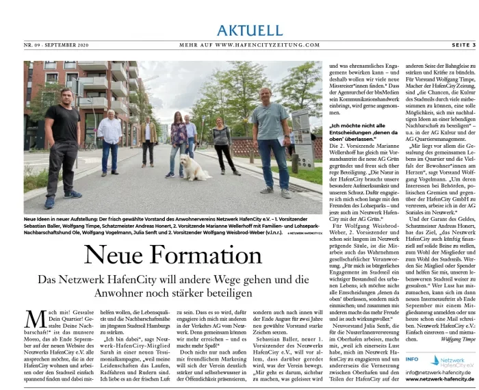 HCZ 09/20: Neue Formation - Das Netzwerk HafenCity will andere Wege gehen und die Anwohner noch stärker beteiligen