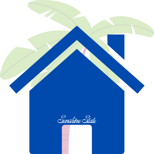 Stylized blue house with a tree in the background and the words "Sunshine State" on the front.