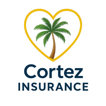 Logo for Cortez Insurance featuring a palm tree inside a heart shape.