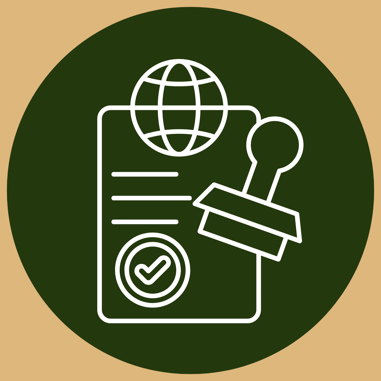 A circular icon with a green background and an outline of a document with a stamp in white. Clicking this image will direct you to the Permitting web page.