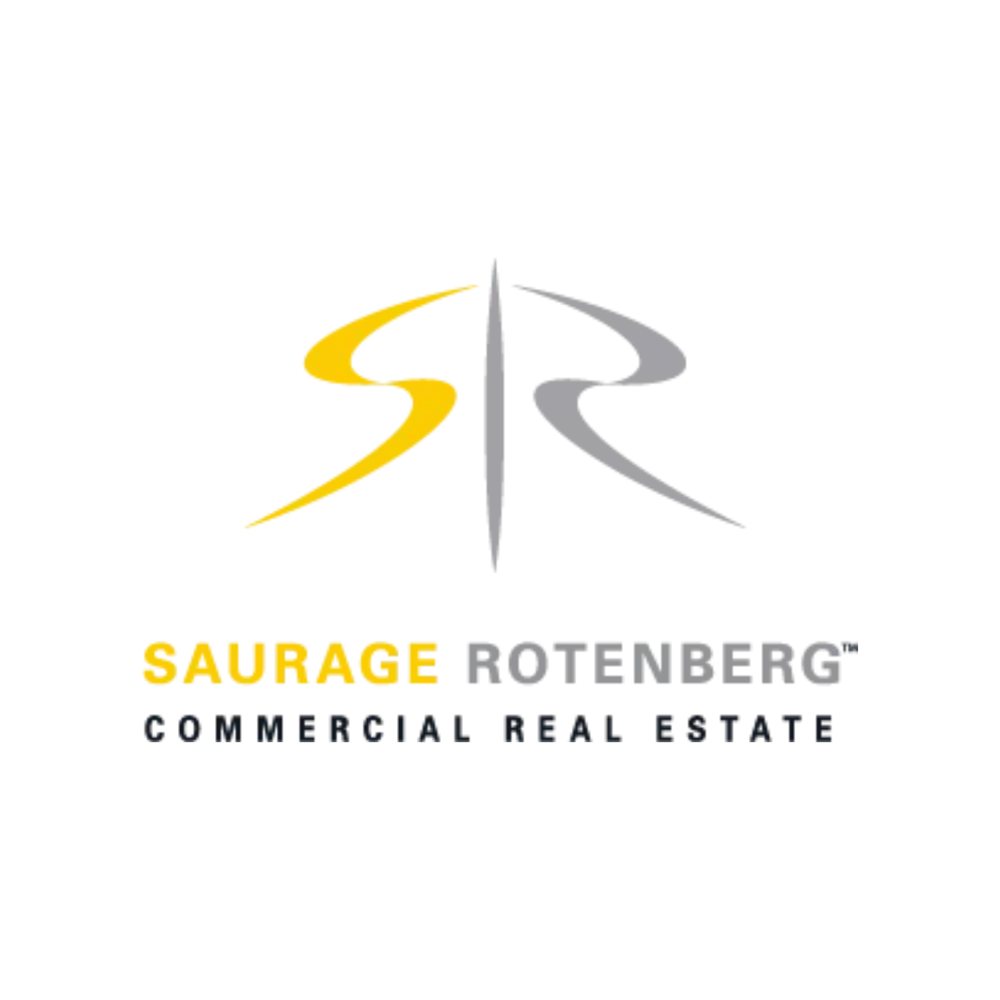 Logo for Saurage and Rotenberg a commercial real estate company, featuring a stylized yellow and gray '2R' design and text indicating the company's name.