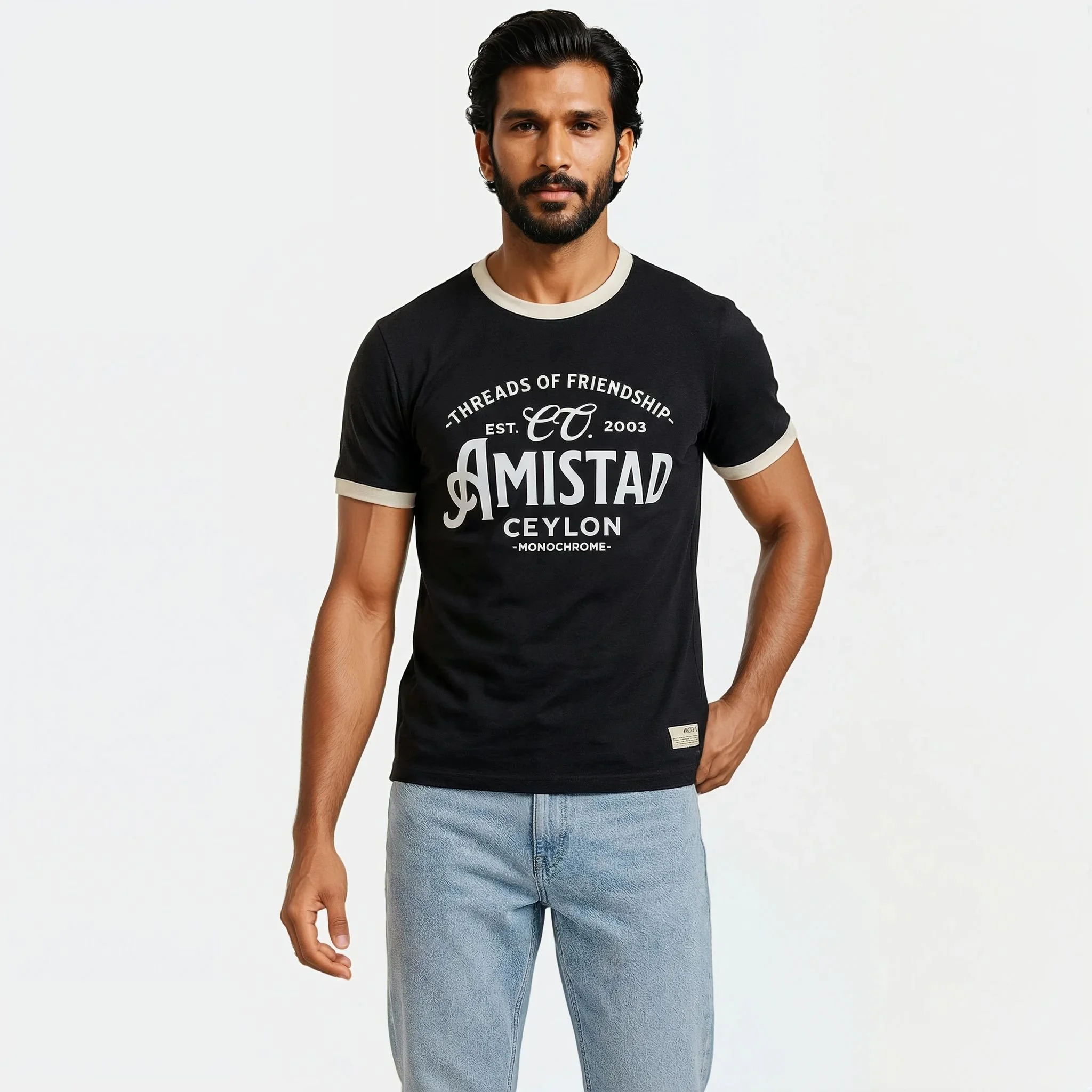 BLACK 2-TONE REGULAR FIT T-SHIRT