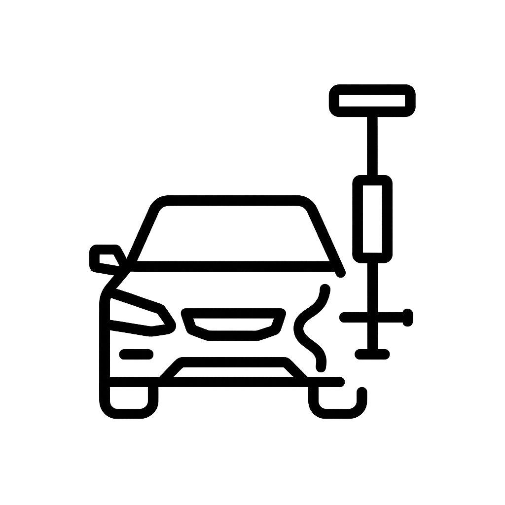 Dibujo de un coche junto a un poste de señalización, en un fondo oscuro.