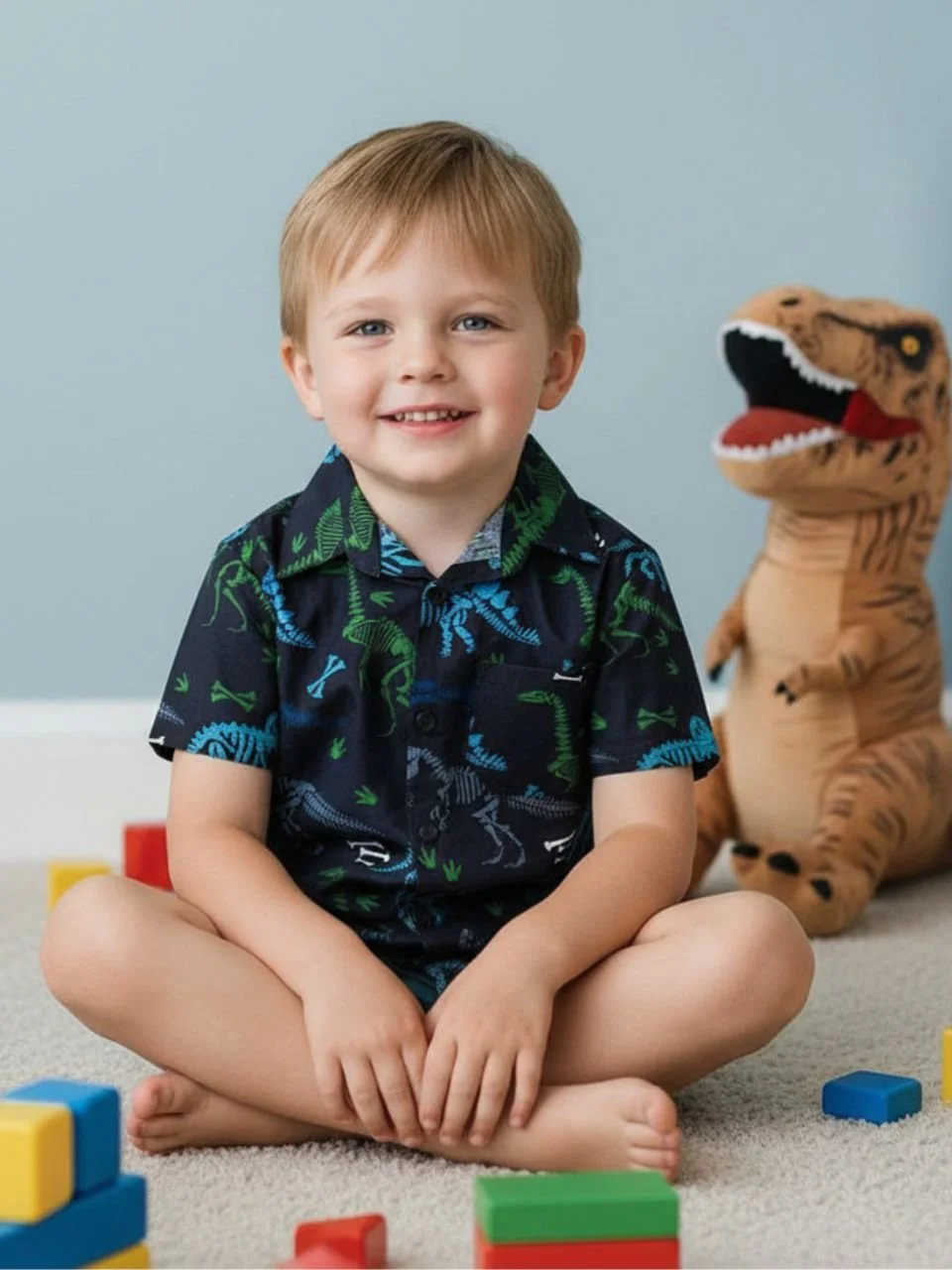 Black Dinosaur Skeleton Boy's Button-Up Shirt - 4 years