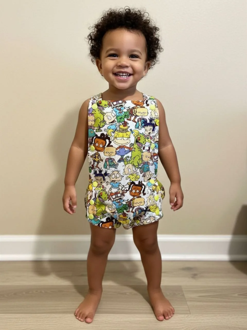 White Animated Childhood Character Overall Onesie - 18 months