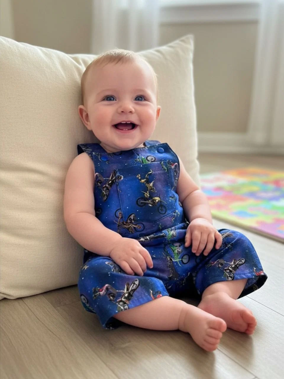 Blue Dirt Bike Overalls - 3-6 months