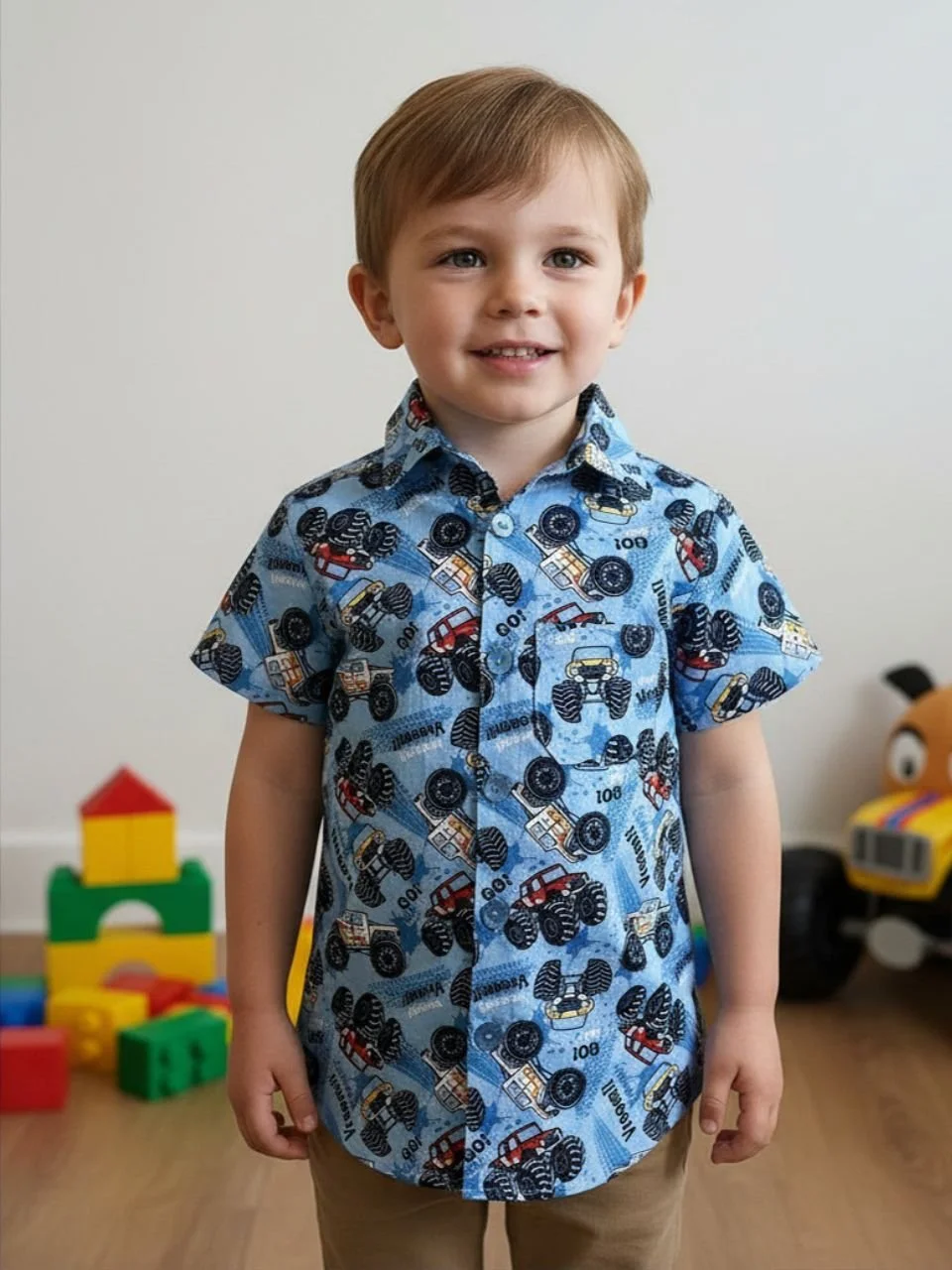Monster Truck Boy's Button-Up Shirt - 5 years