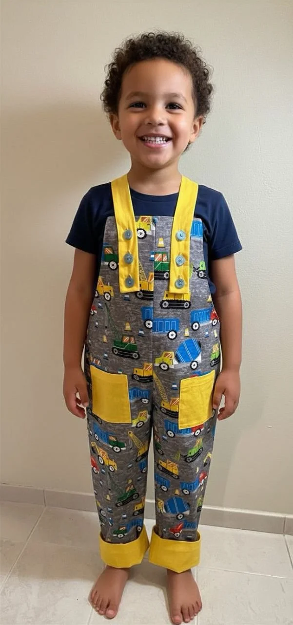 Grey Trucks & Diggers Overalls - 5-6 years