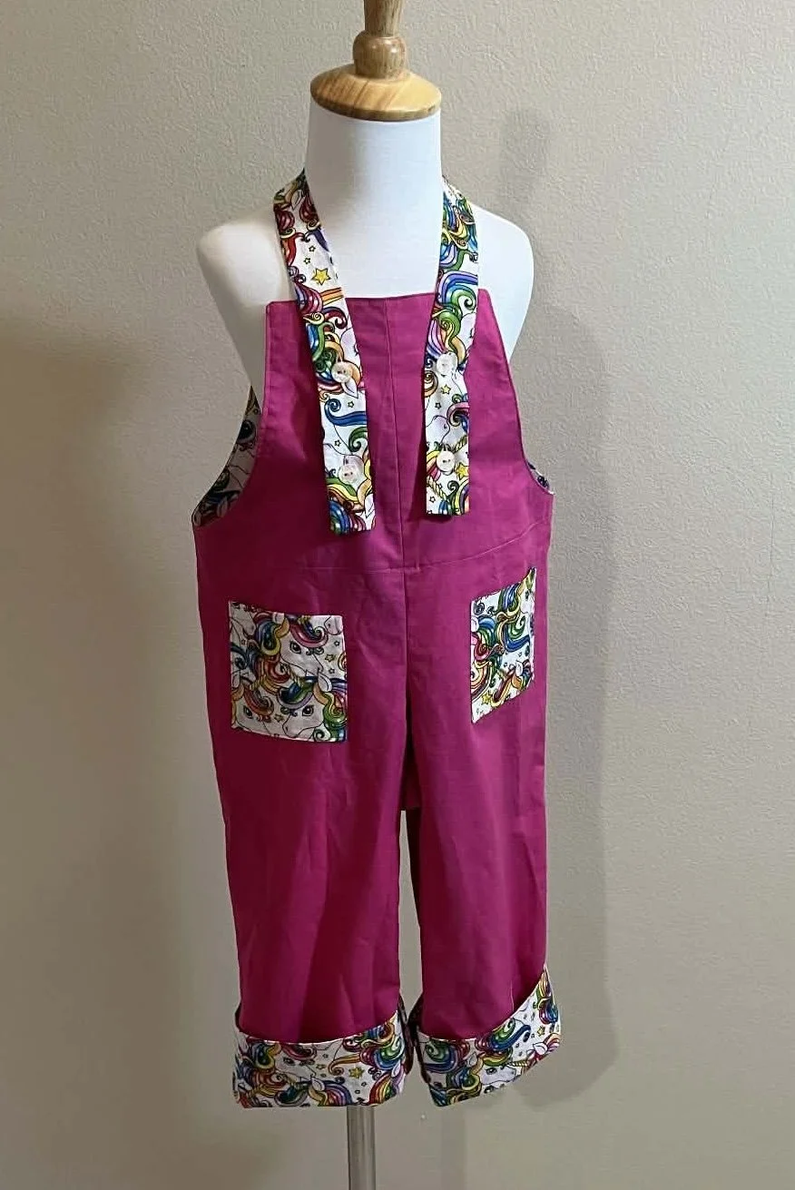 Pink Unicorn Overalls - 3 years