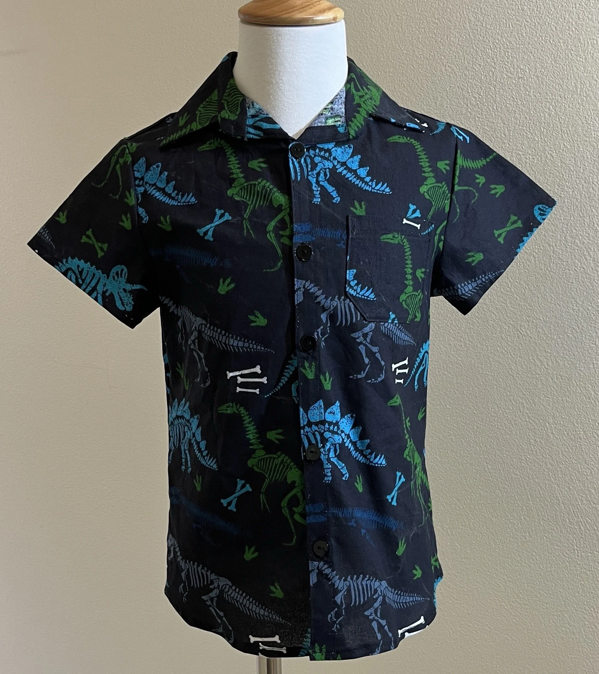 Black Dinosaur Skeleton Boy's Button-Up Shirt - 4 years