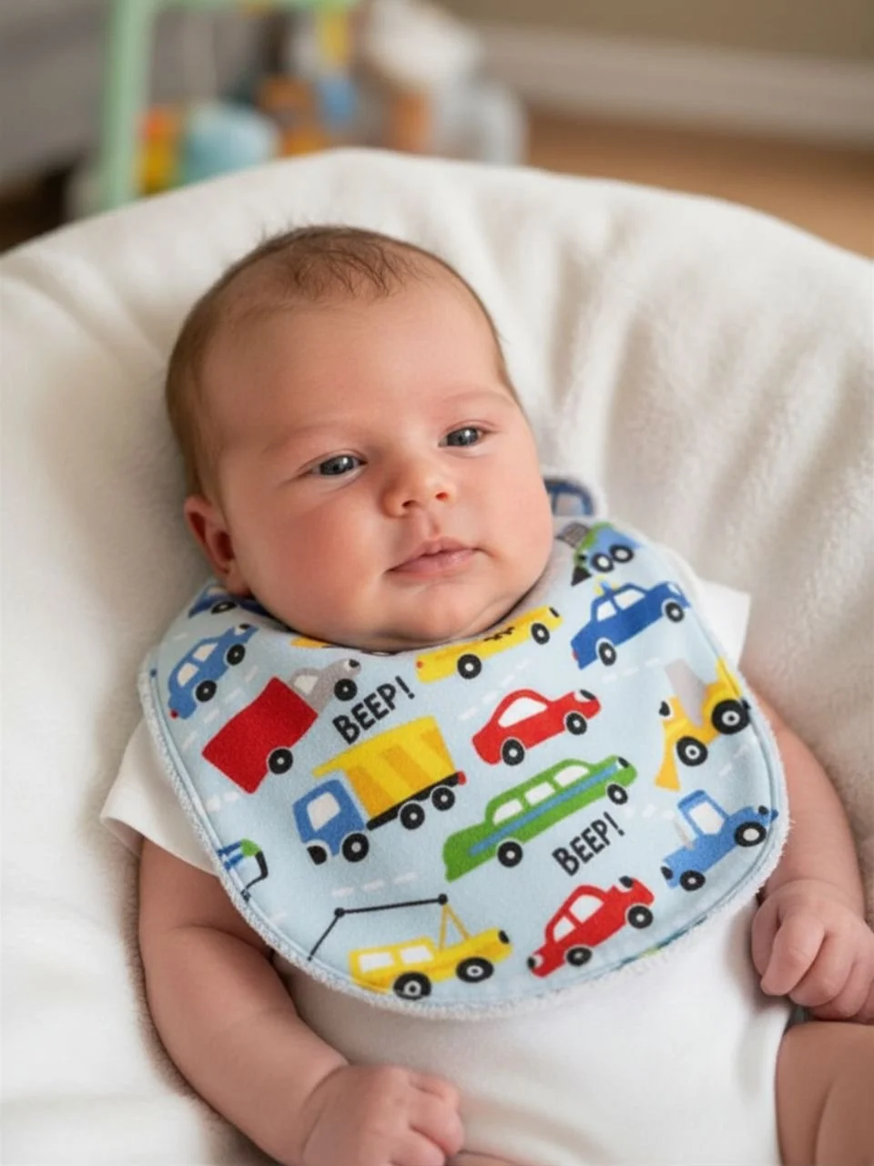 Trucks and Buses Baby Bib - 0-3 months