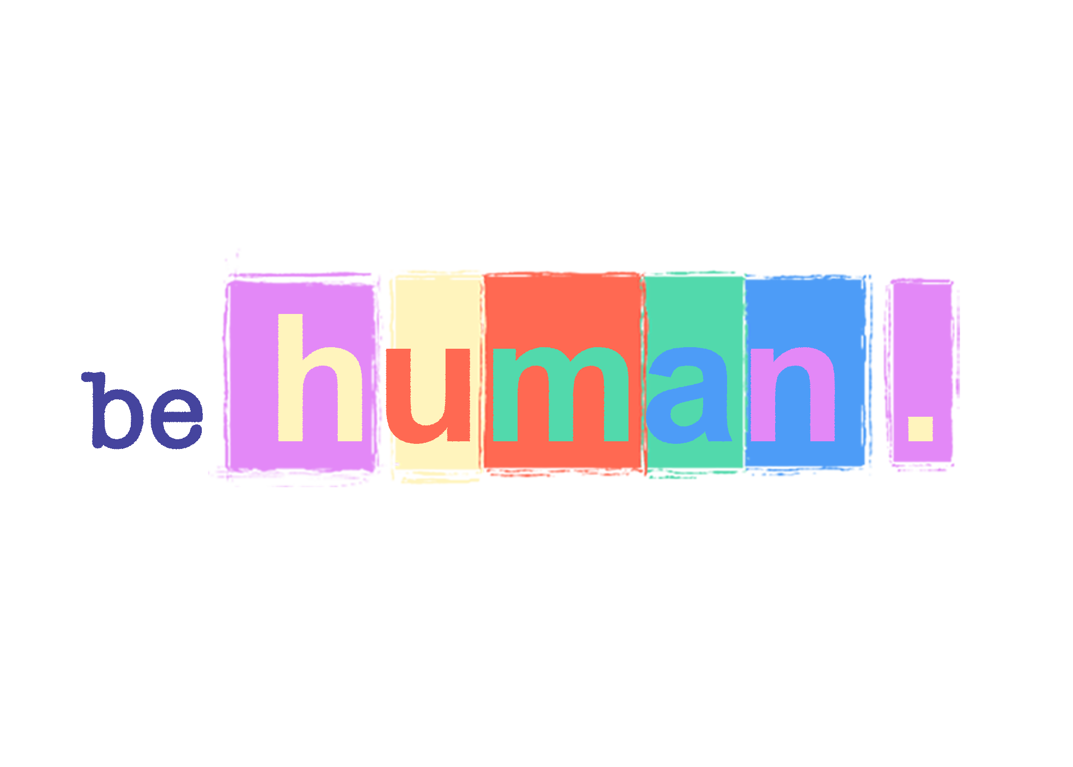 The word 'human' in multicolored letters on a colorful background.