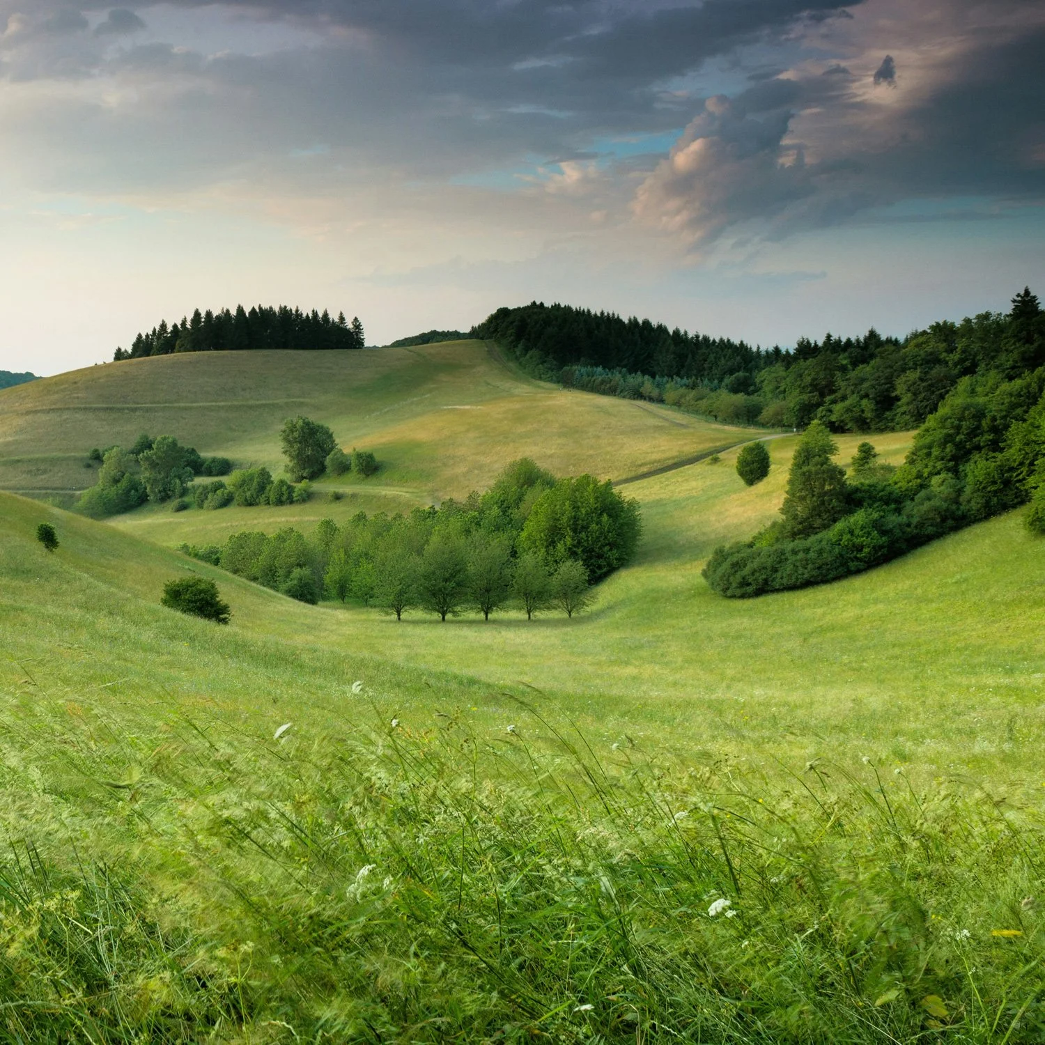 Green rolling hills provide an inspiring scene.