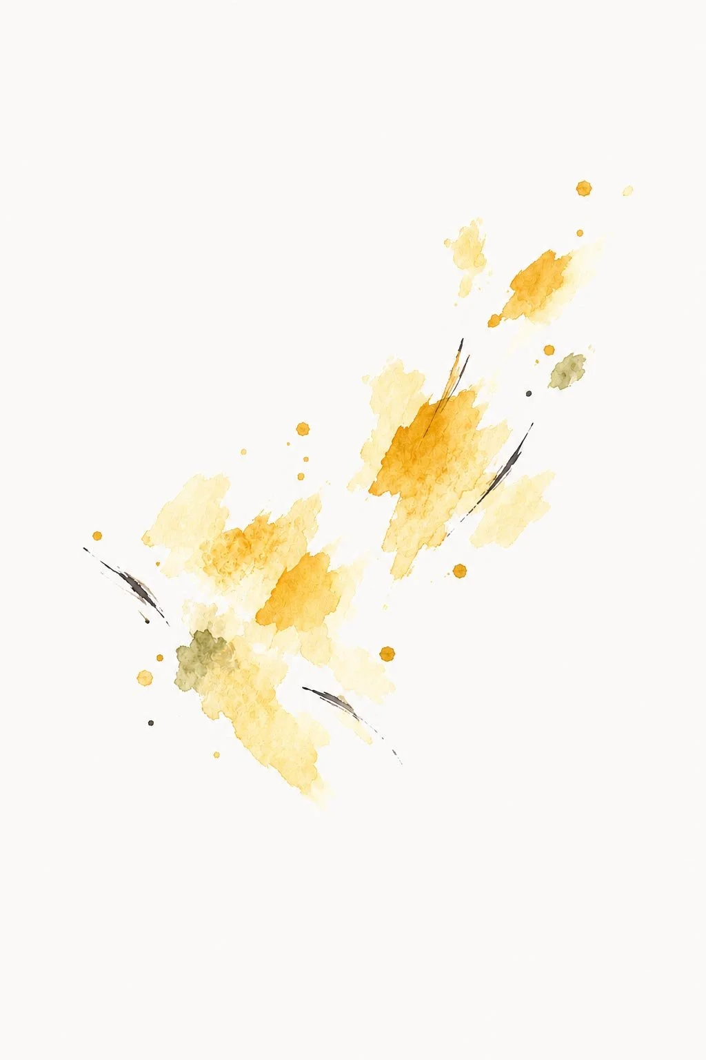 Bright yellow watercolor splashes rising diagonally with light, playful strokes.