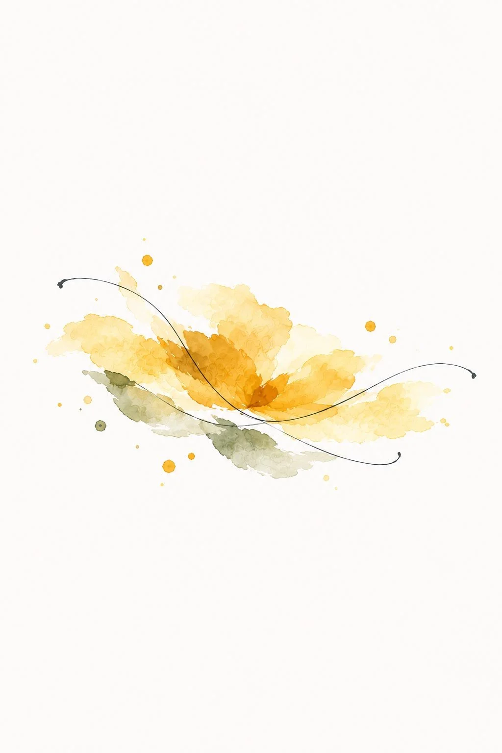 Soft yellow watercolor petals opening outward beneath delicate, curved lines.