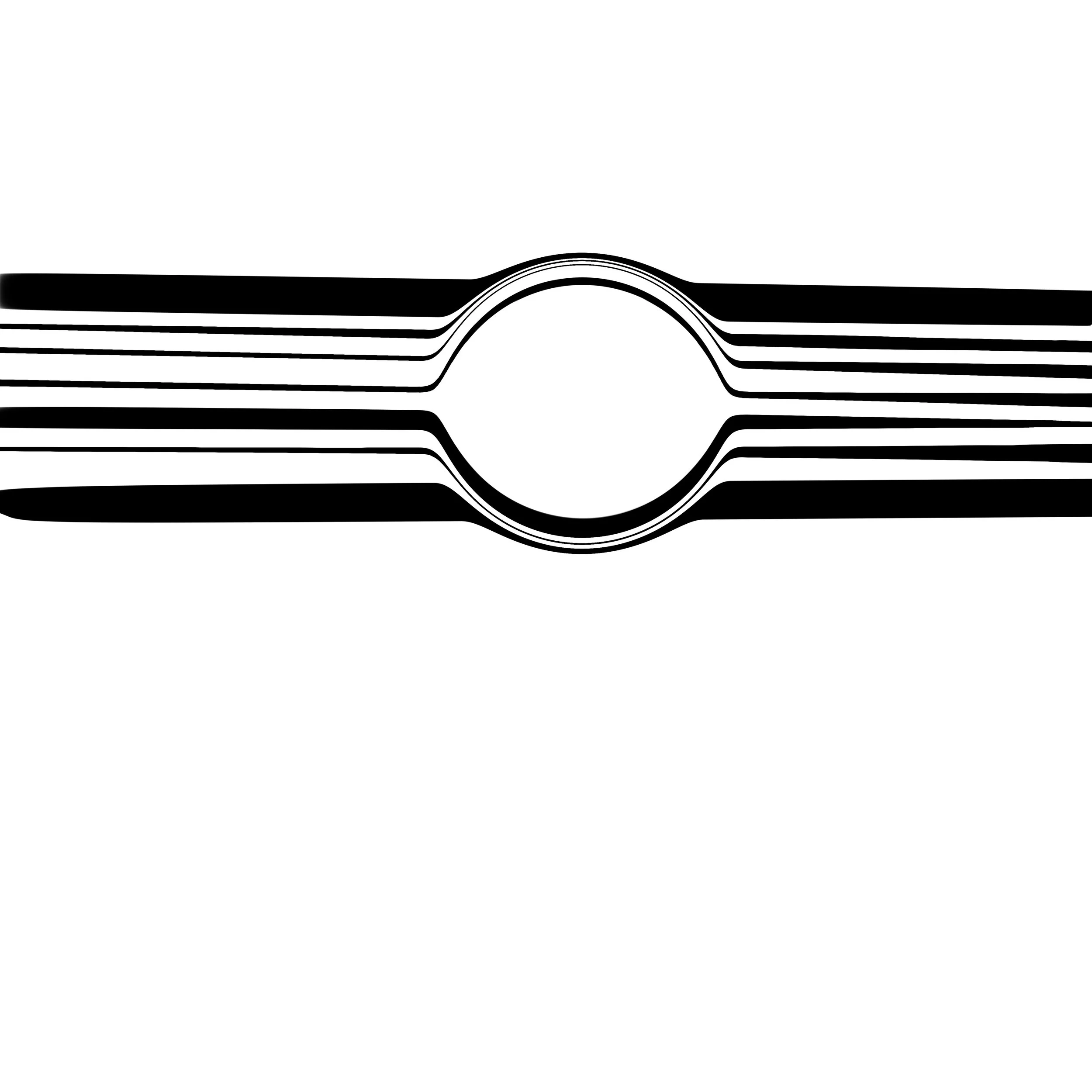 Black and white abstract design with horizontal lines converging towards a central circular shape.