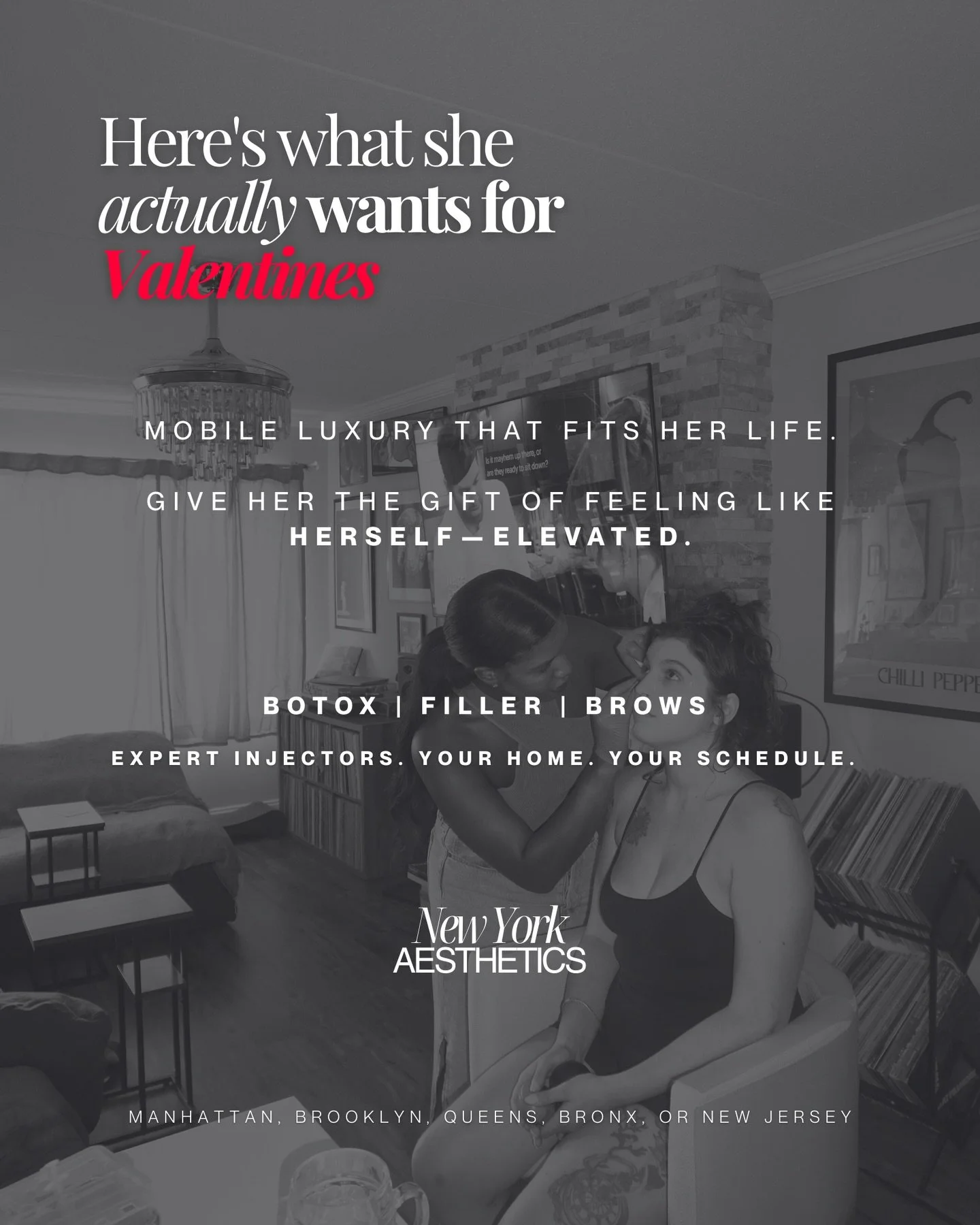 Here&rsquo;s what she actually wants for Valentine&rsquo;s Day. Forget flowers. Forget chocolate.

Mobile luxury that fits her life. Give her the gift of feeling like herself&mdash;elevated.

Mobile beauty services across Manhattan, Brooklyn, Queens,