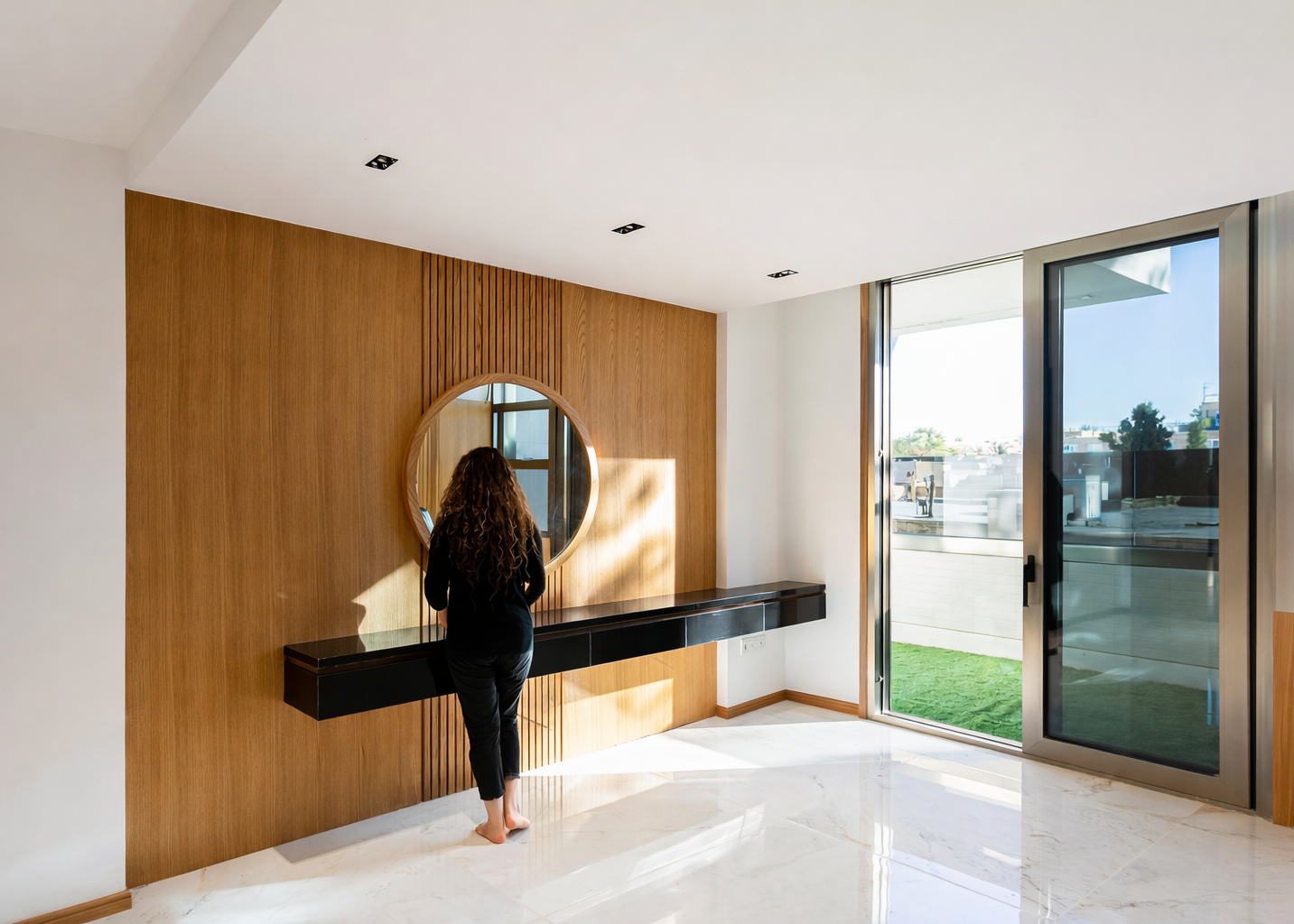Luxury minimal open living space featuring concealed storage, large-format flooring, and integrated architectural lighting by ReArt.