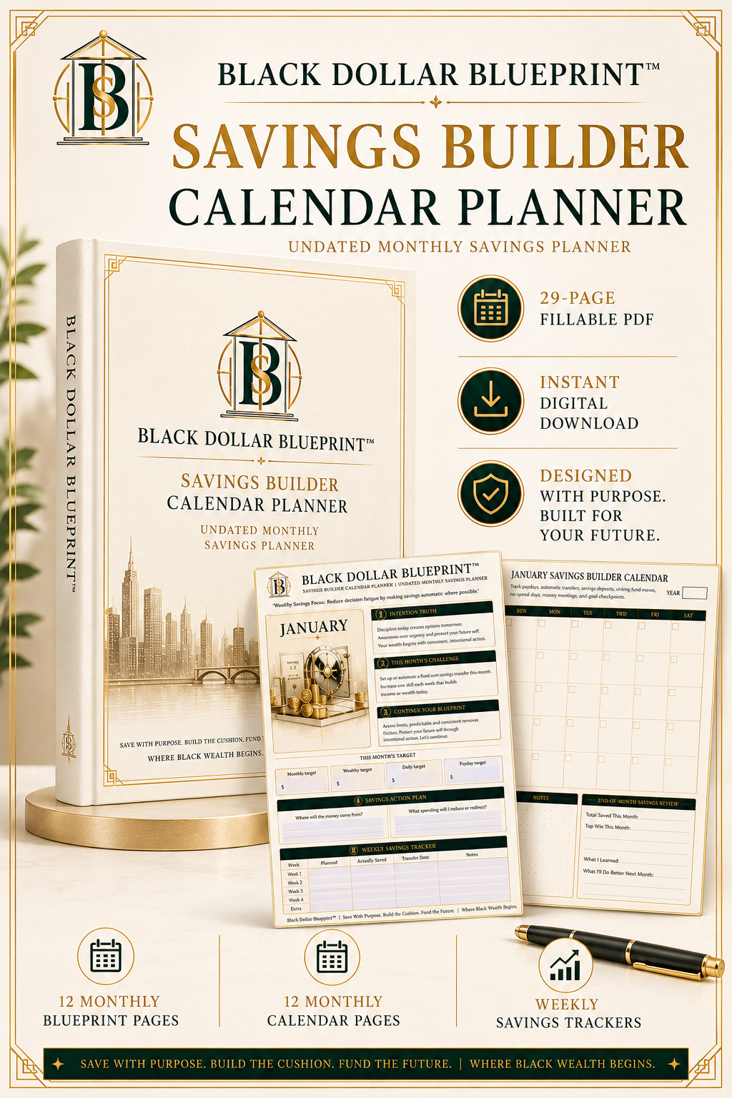 Black Dollar Blueprint™ Savings Builder Calendar Planner