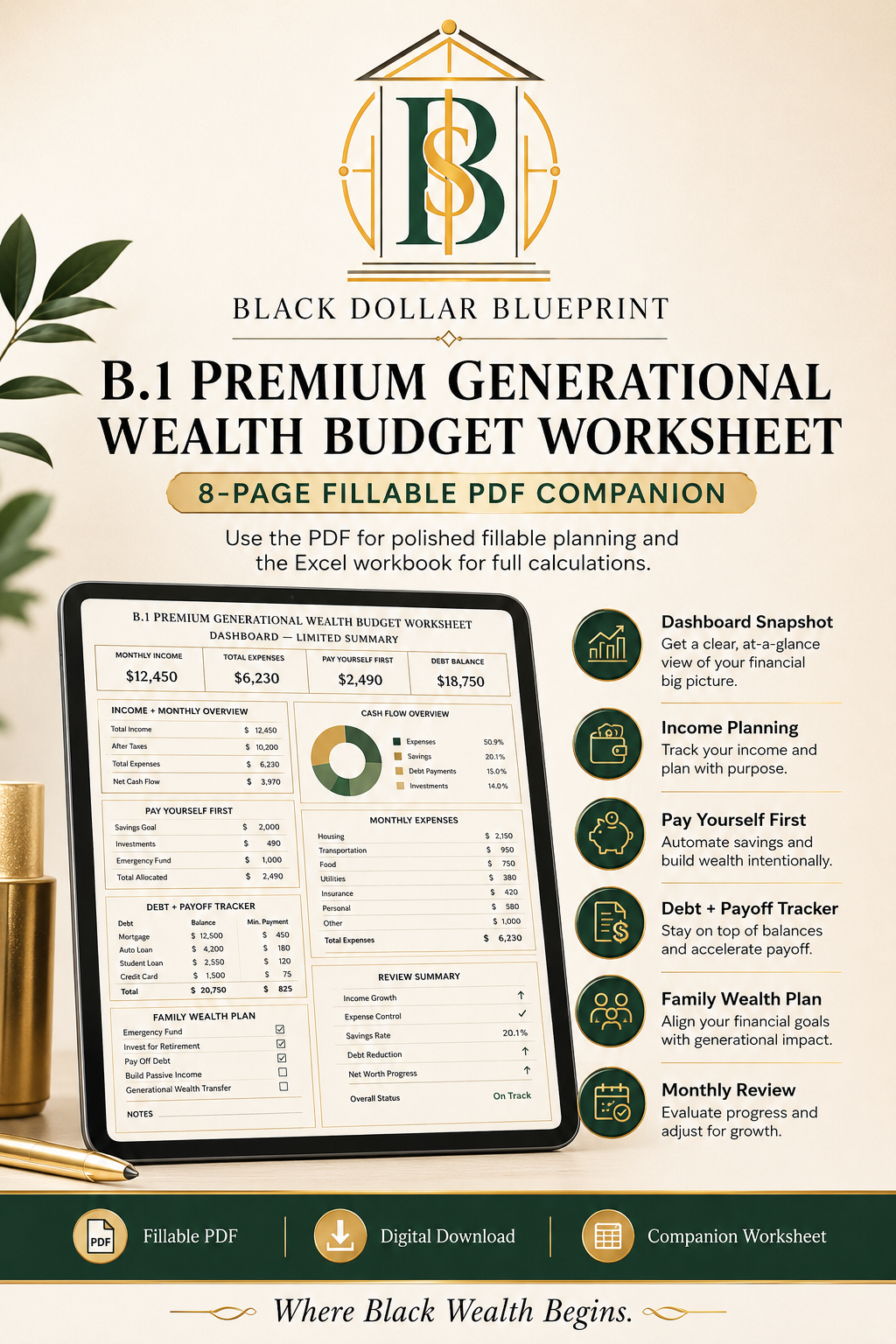 B.1 Premium Generational Wealth Budget — Fillable PDF Workbook