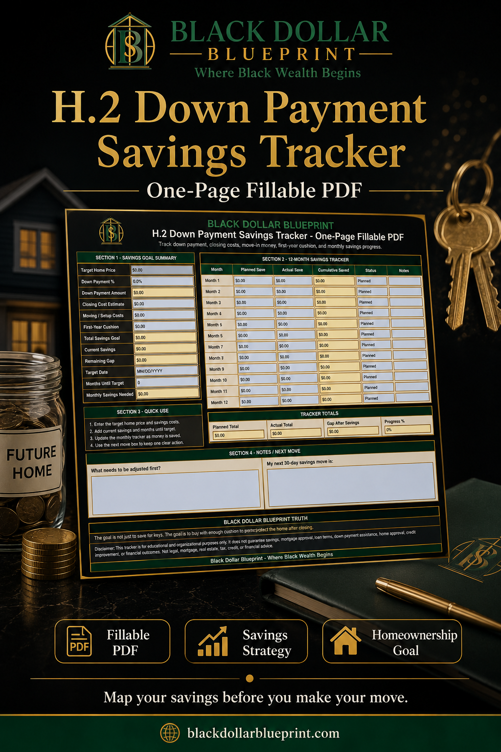 H.2 Down Payment Savings Tracker — One-Page Fillable PDF2