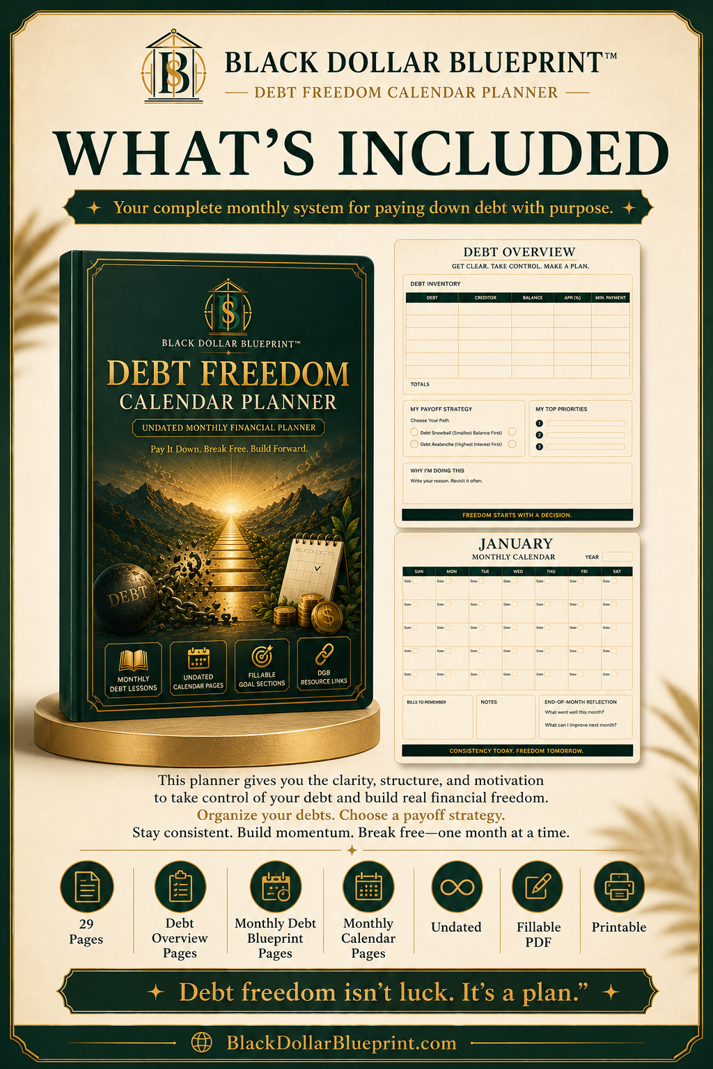 Black Dollar Blueprint™ Debt Freedom Calendar Planner4