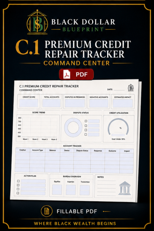 C.1 Premium Credit Repair Tracker — Fillable PDF Workbook