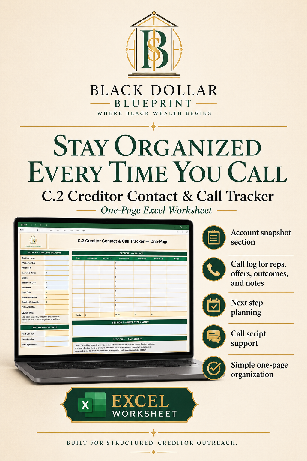 C.2 Creditor Contact & Call Tracker — Excel Worksheet