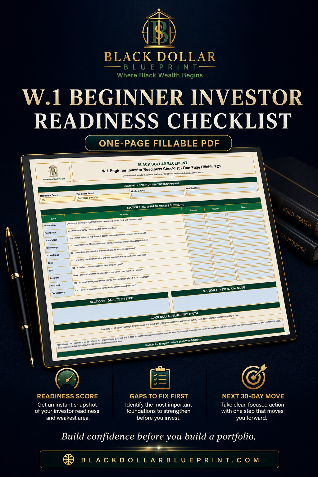 W.1 Beginner Investor Readiness Checklist — One-Page Fillable PDF1
