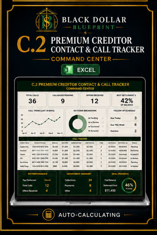 C.2 Premium Creditor Contact & Negotiation Tracker — Fillable PDF Workbook