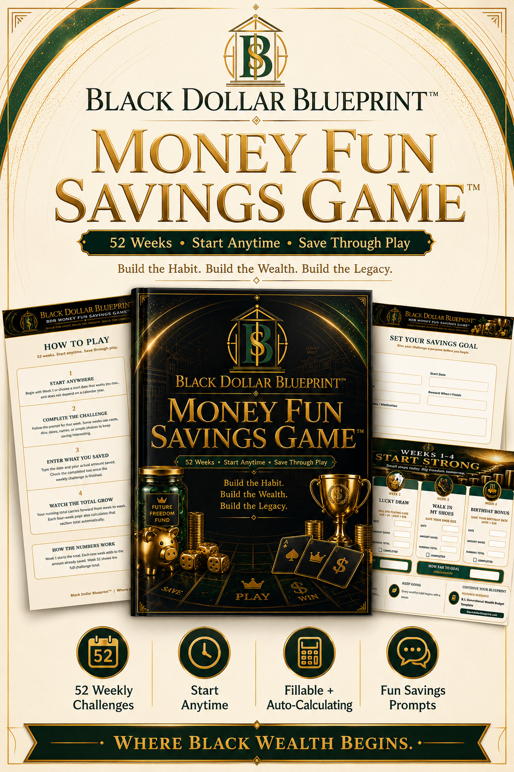 Black Dollar Blueprint™ Money Fun Savings Game - 52 Weeks
