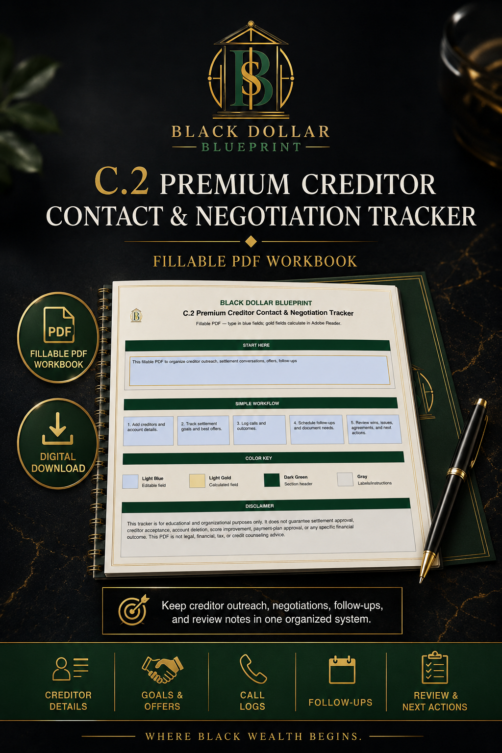 C.2 Premium Creditor Contact & Negotiation Tracker — Fillable PDF Workbook2