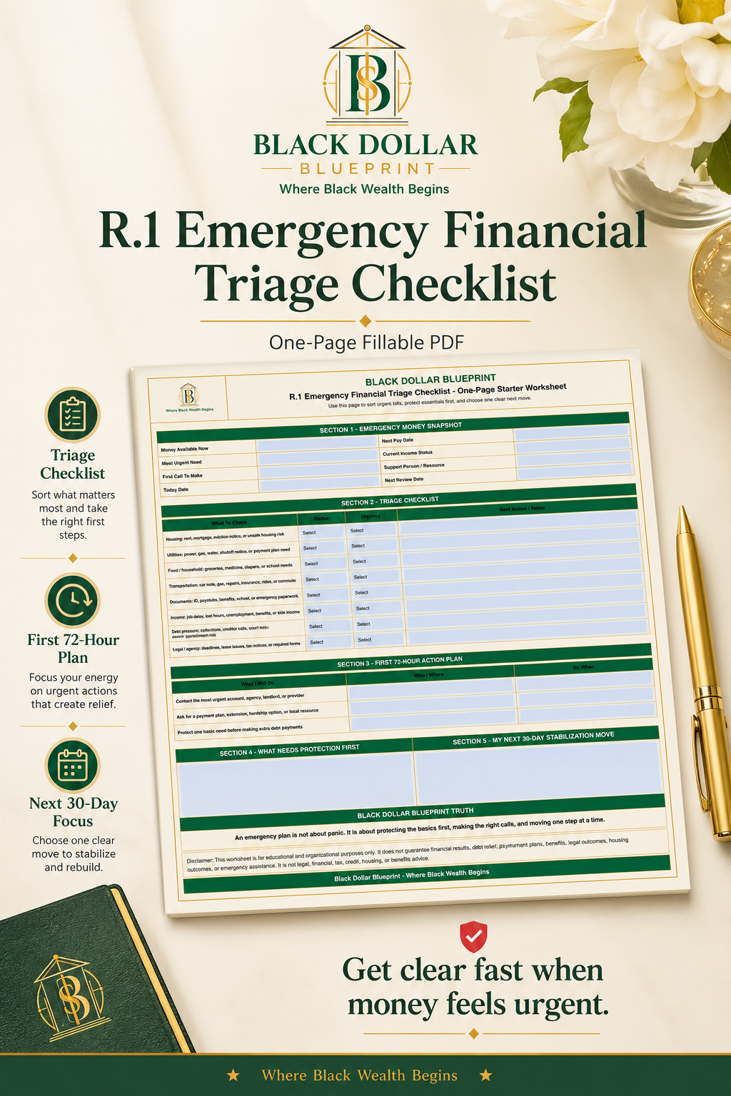 R.1 Emergency Financial Triage Checklist — One-Page Fillable PDF1