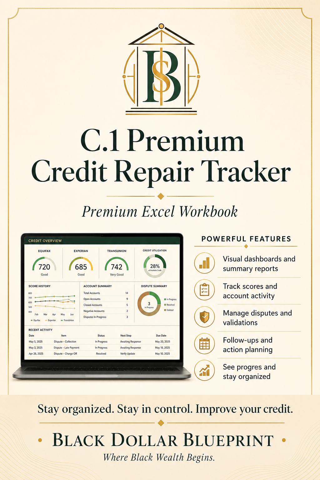 C.1 Premium Credit Repair Tracker — 5-Sheet Excel Workbook