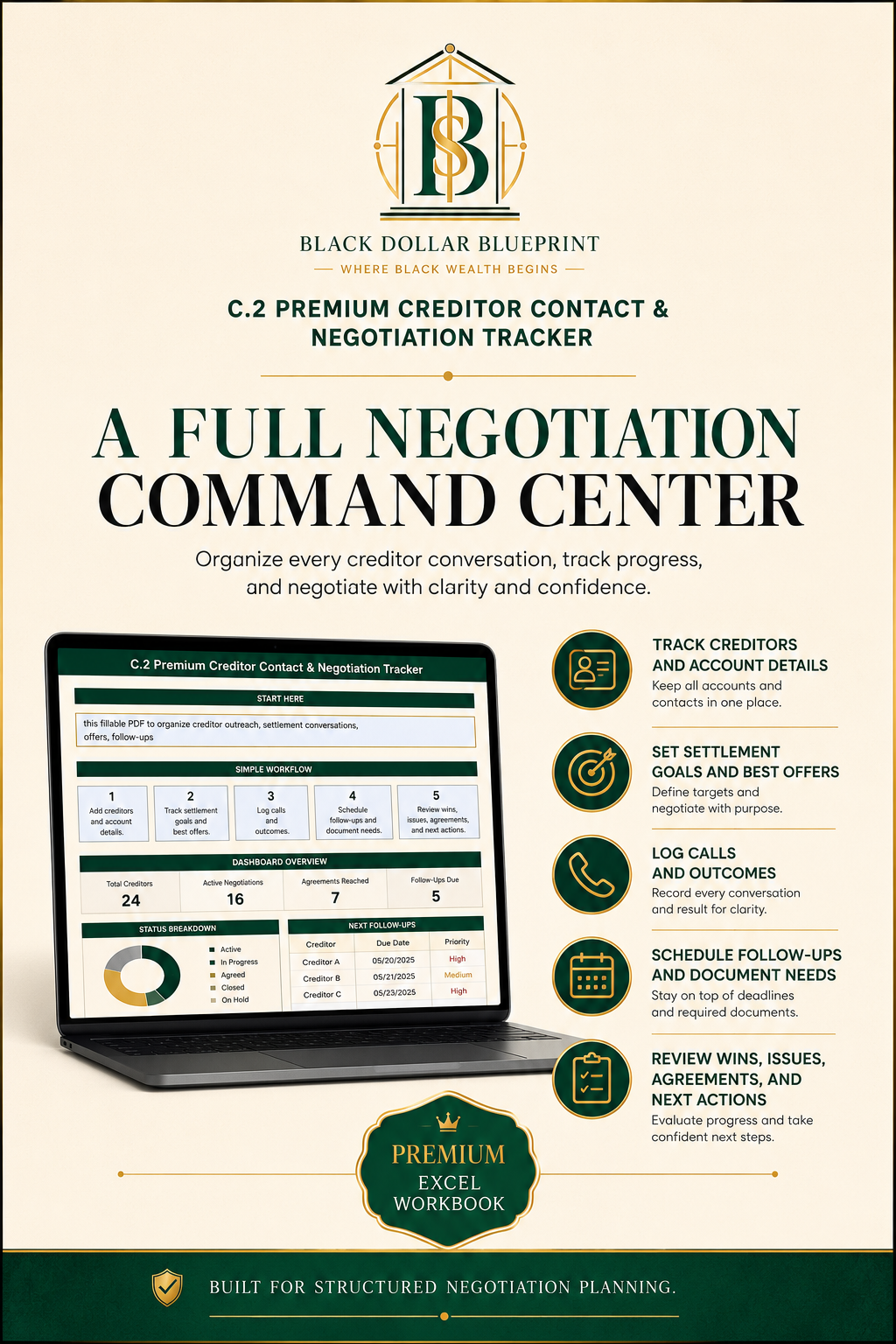 C.2 Premium Creditor Contact & Negotiation Tracker — Fillable Excel Workbook1