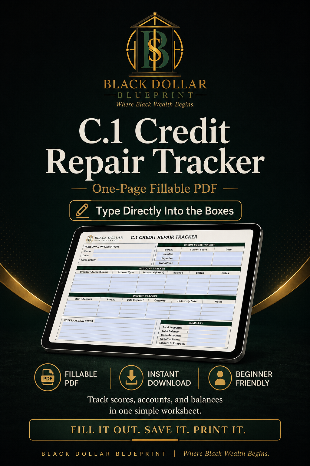 C.1 Credit Repair Tracker — Fillable PDF Worksheet 2