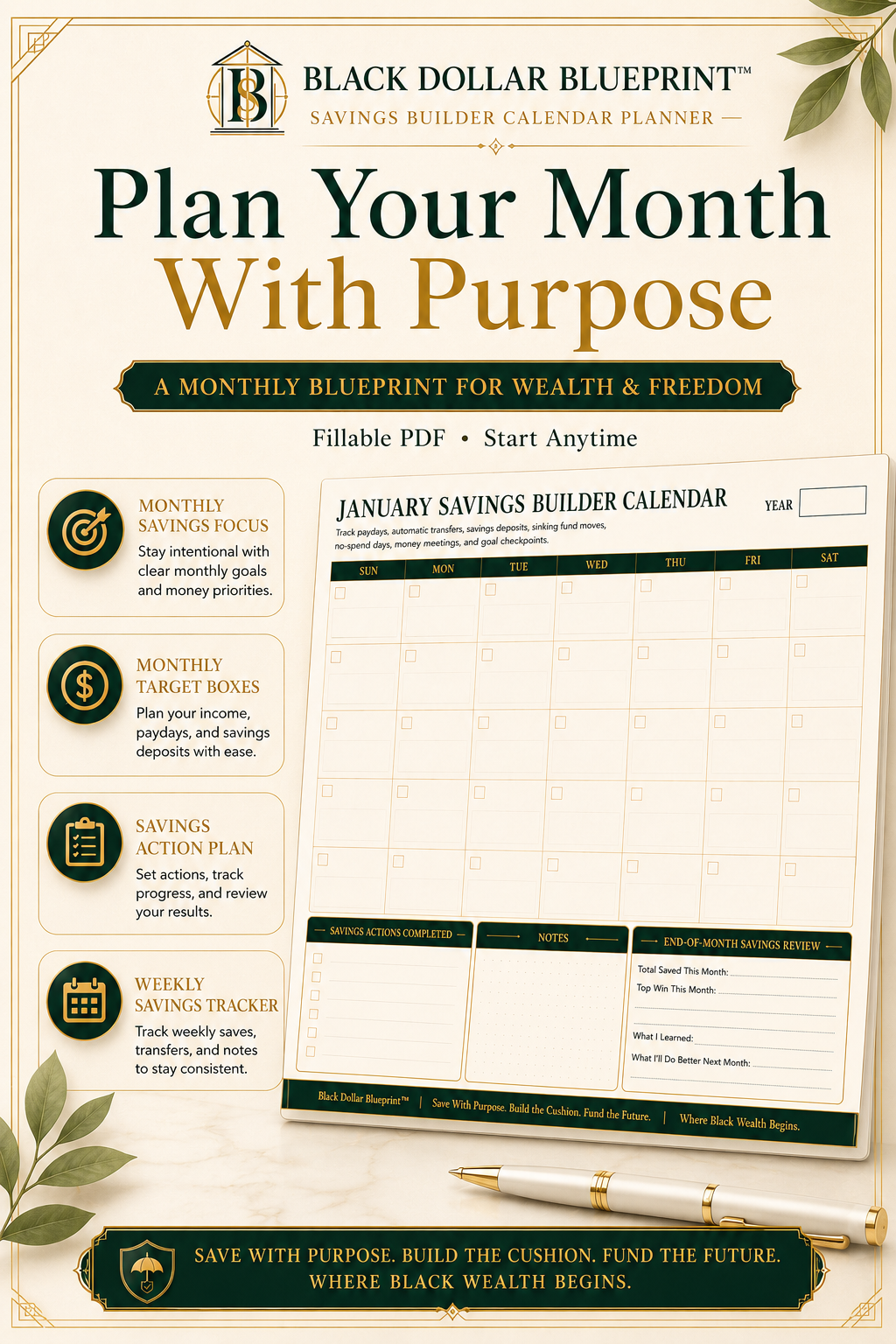 Black Dollar Blueprint™ Savings Builder Calendar Planner5