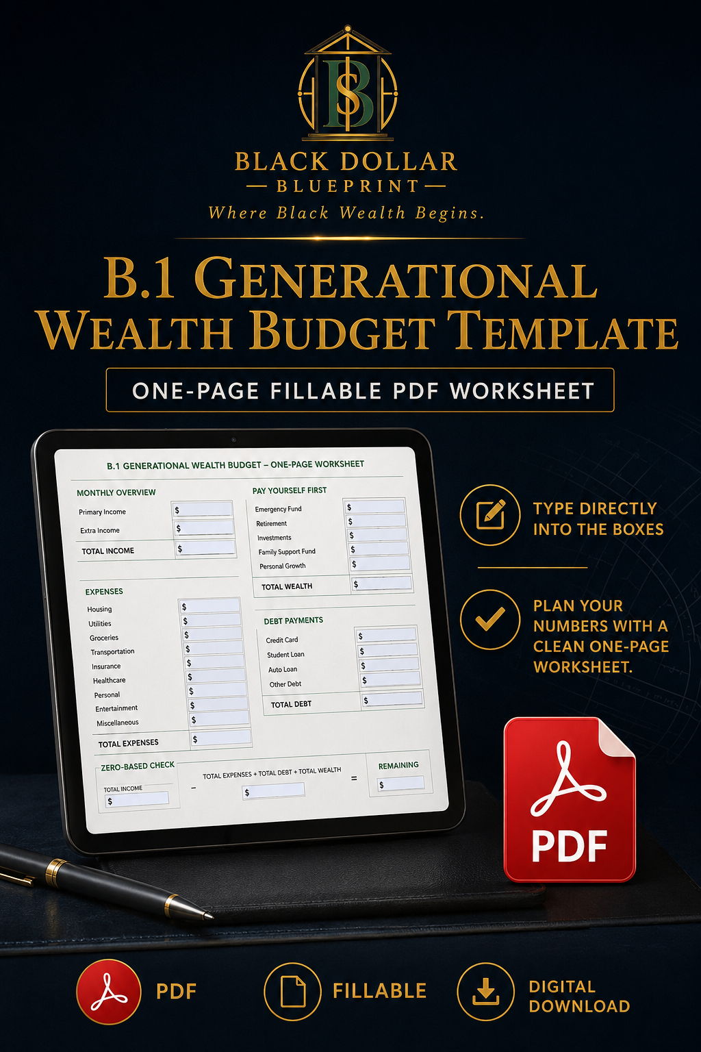 B.1 Generational Wealth Budget Template — One-Page Fillable PDF 2