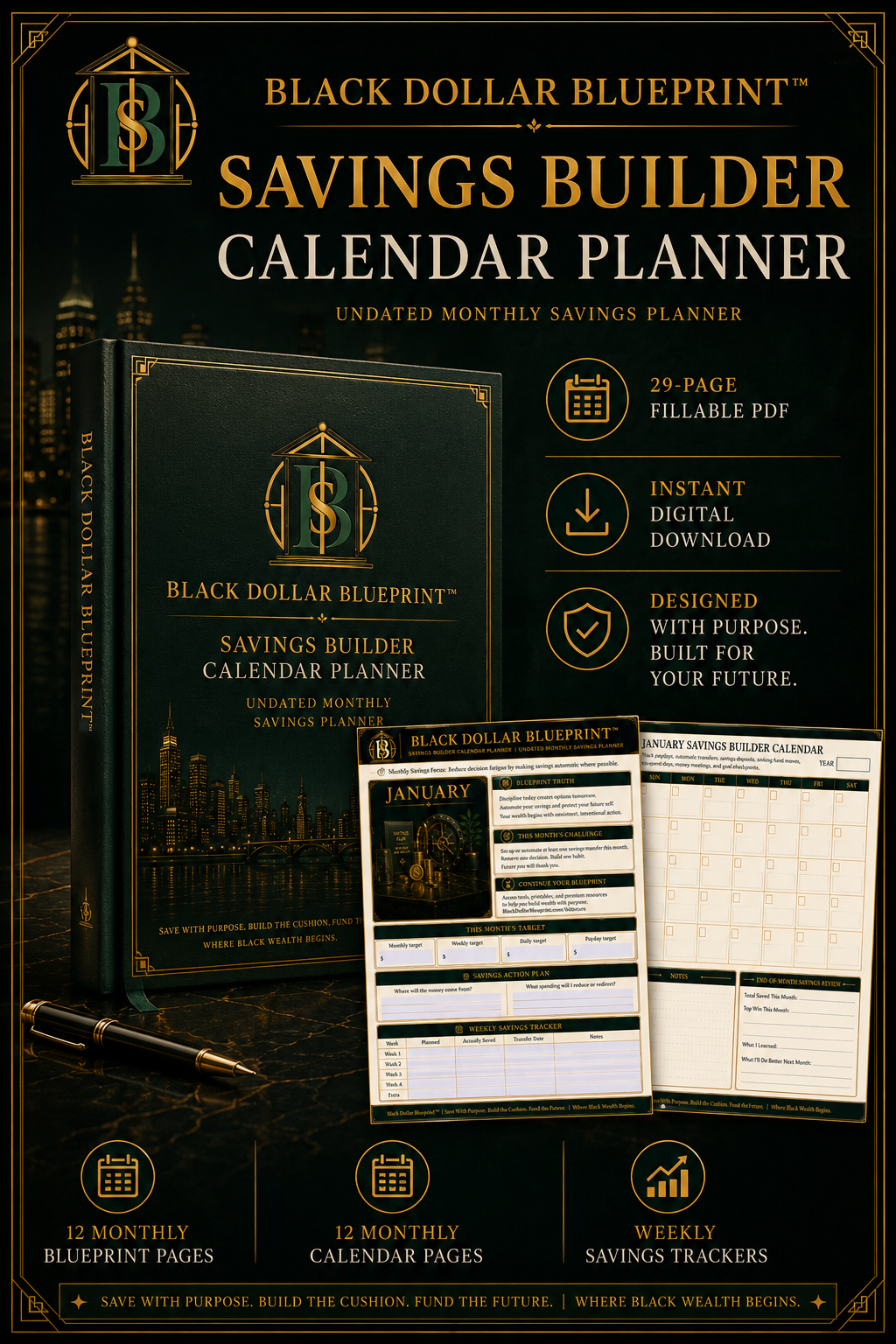 Black Dollar Blueprint™ Savings Builder Calendar Planner